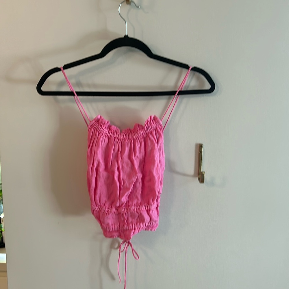 Pink linen backless top